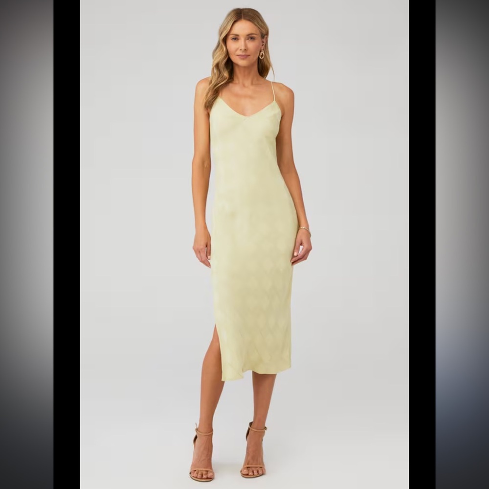 Women’s medium pistola Mari slip dress in citron grid side slit adjustable strap